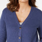 Karen Scott Cardigan Feminino Azul com Botões e Pontos Mistos, Tamanho Extra Pequeno