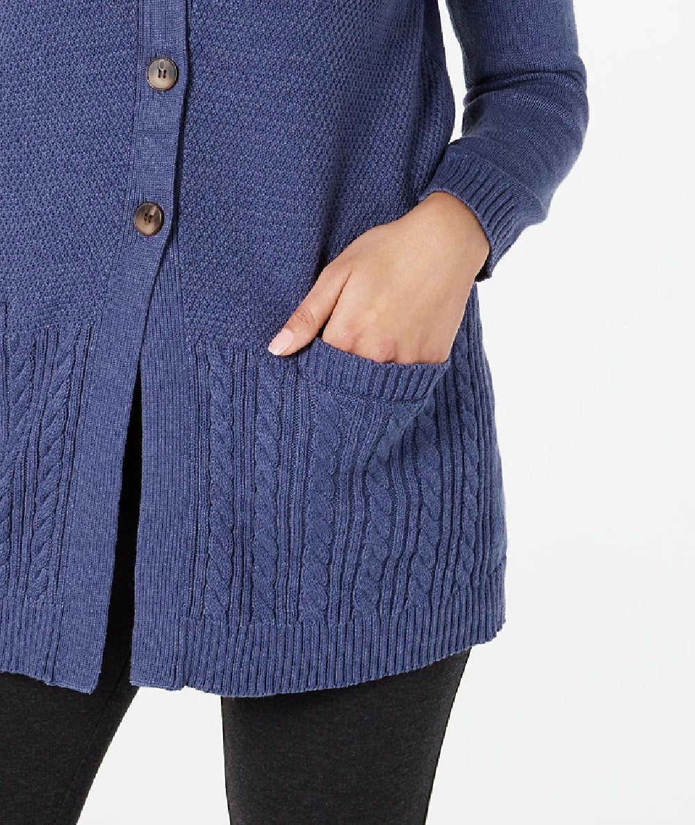 Karen Scott Cardigan Feminino Azul com Botões e Pontos Mistos, Tamanho Extra Pequeno