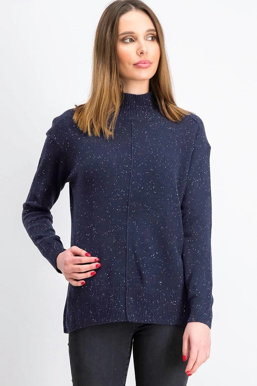 Karen Scott Suéter Feminino Gola Mock Shimmer Azul Tamanho Grande