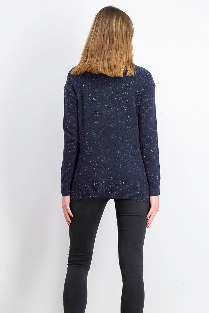 Karen Scott Suéter Feminino Gola Mock Shimmer Azul Marinho Tamanho Médio