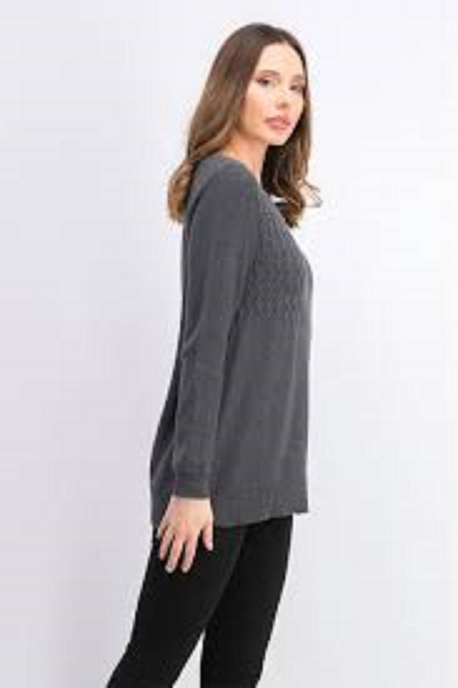 Karen Scott Suéter Feminino de Algodão com Ponto Misto, Cinza Escuro, Tamanho Médio