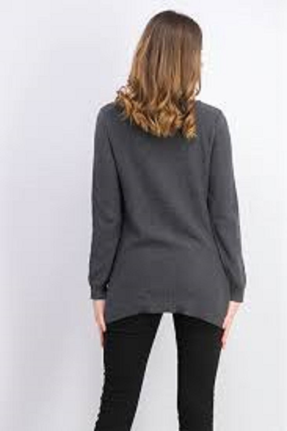 Karen Scott Suéter Feminino de Algodão com Ponto Misto, Cinza Escuro, Tamanho Médio