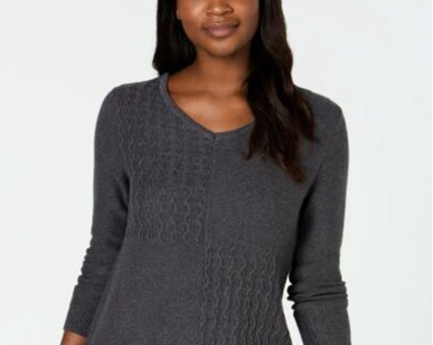 Suéter feminino Karen Scott de algodão com pontos mistos, tamanho extra grande, na cor carvão