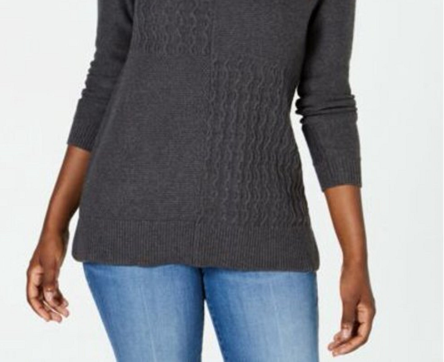 Suéter feminino Karen Scott de algodão com pontos mistos, tamanho extra grande, na cor carvão