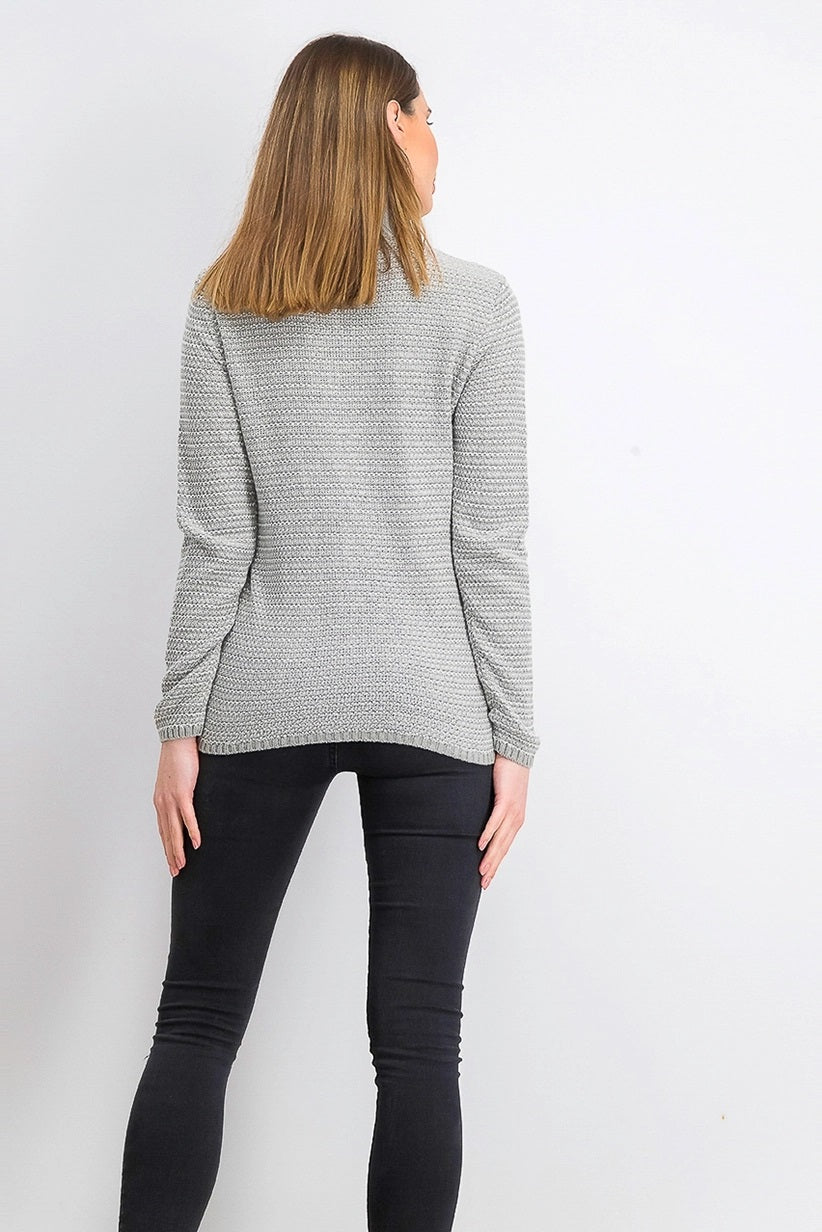 Karen Scott Cardigan Feminino Texturizado com Zíper Frontal Cinza Tamanho Médio
