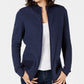 Karen Scott Cardigan Feminino Texturizado com Zíper Frontal Azul Marinho Tamanho Médio