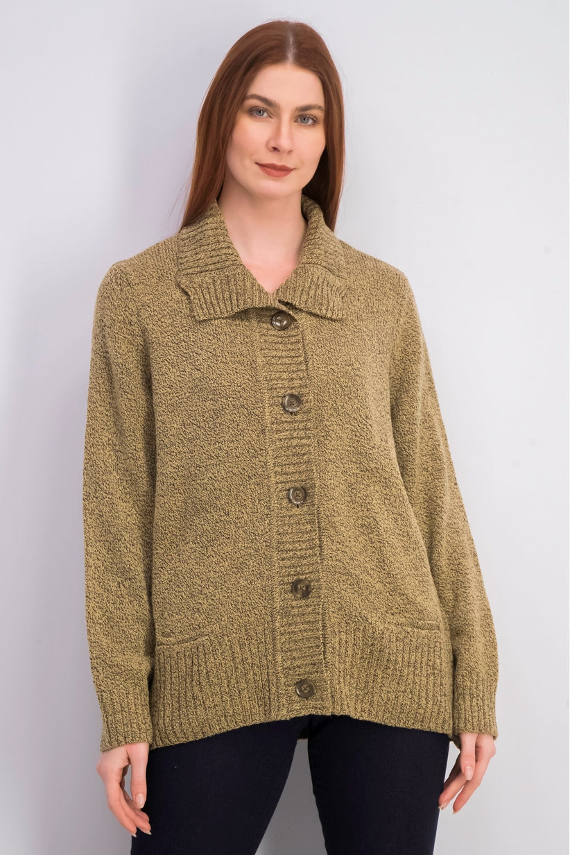 Karen Scott Cardigan Feminino com Botões Frontais e Gola Xale Marrom Tamanho Médio