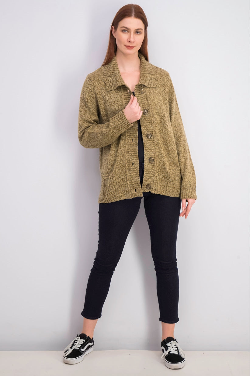 Karen Scott Cardigan Feminino com Botões Frontais e Gola Xale Marrom Tamanho Médio