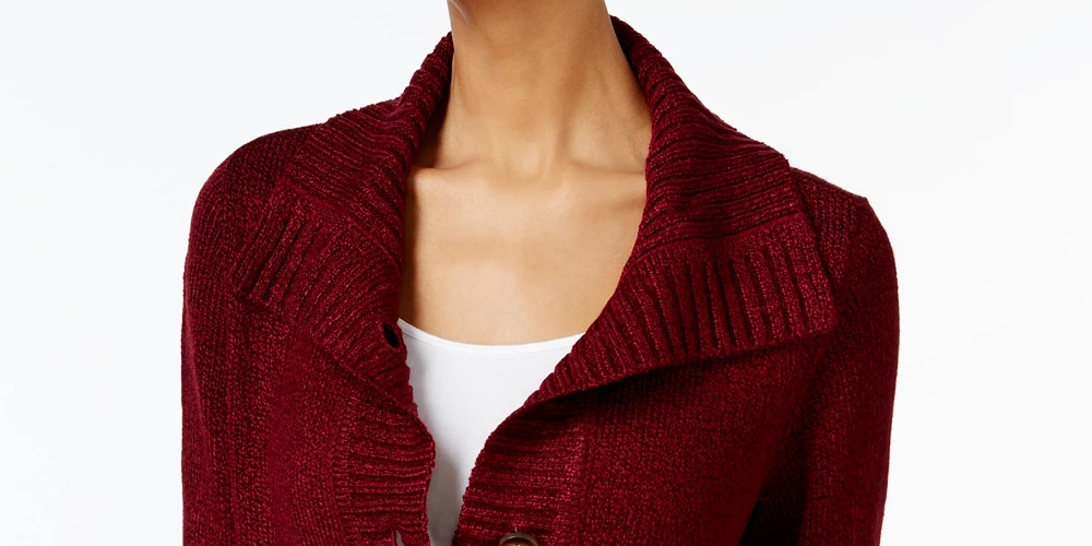 Karen Scott Cardigan Feminino com Botões Frontais e Gola Xale Vermelho Tamanho Médio