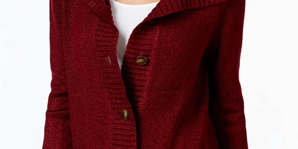 Karen Scott Cardigan Feminino com Botões Frontais e Gola Xale Vermelho Tamanho Médio