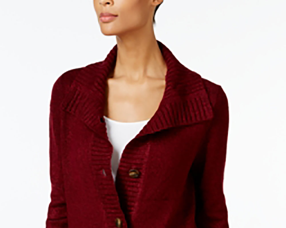 Karen Scott Cardigan Feminino com Botões Frontais e Gola Xale, Vermelho, Tamanho Pequeno