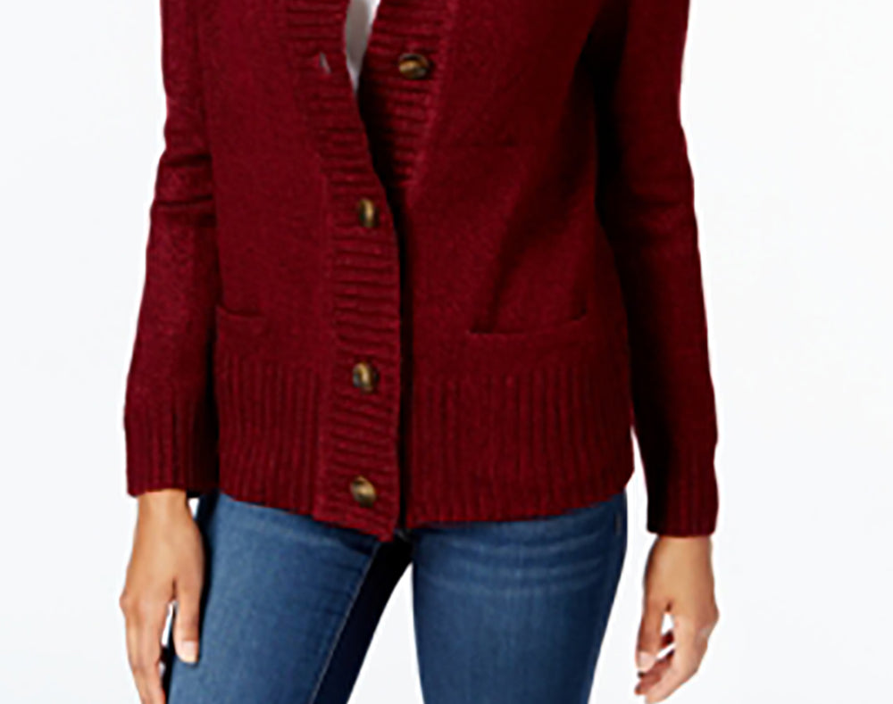 Karen Scott Cardigan Feminino com Botões Frontais e Gola Xale, Vermelho, Tamanho Pequeno