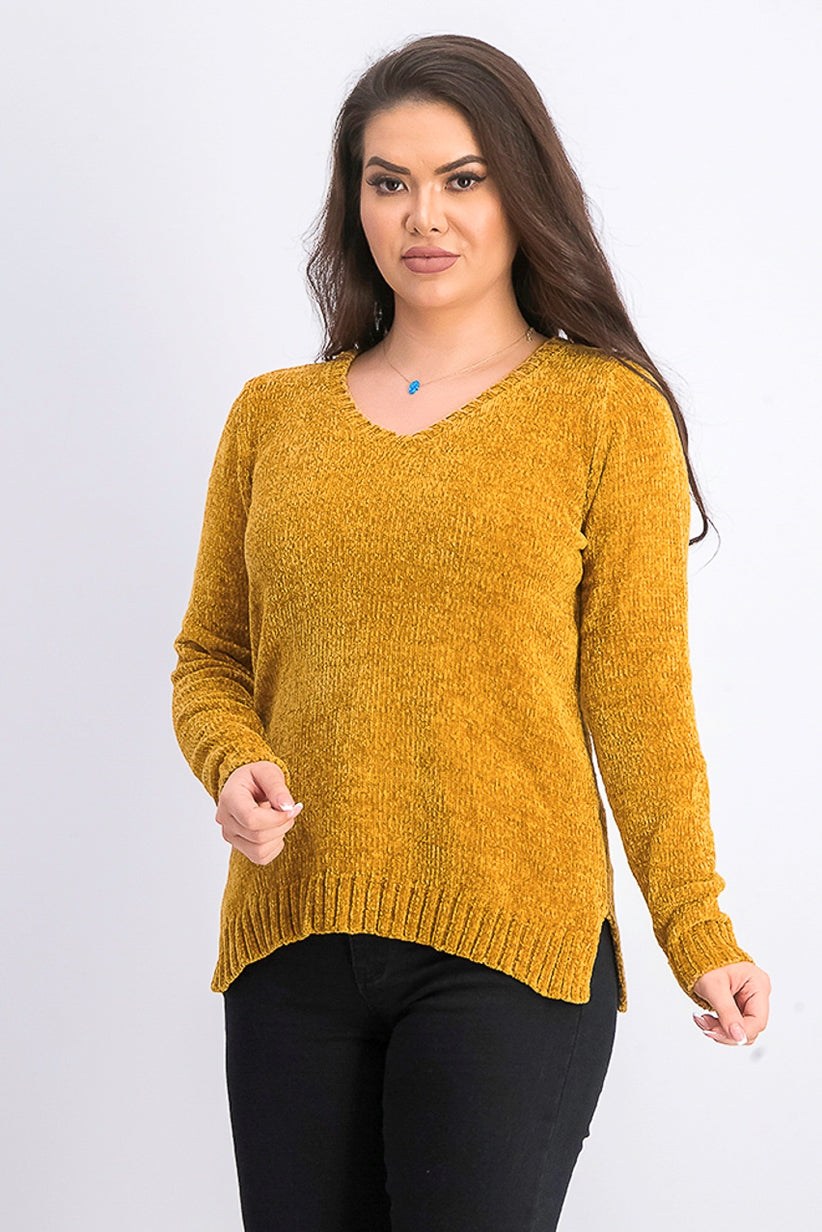 Karen Scott Suéter Feminino Gola V Chenille Dourado Tamanho X-G