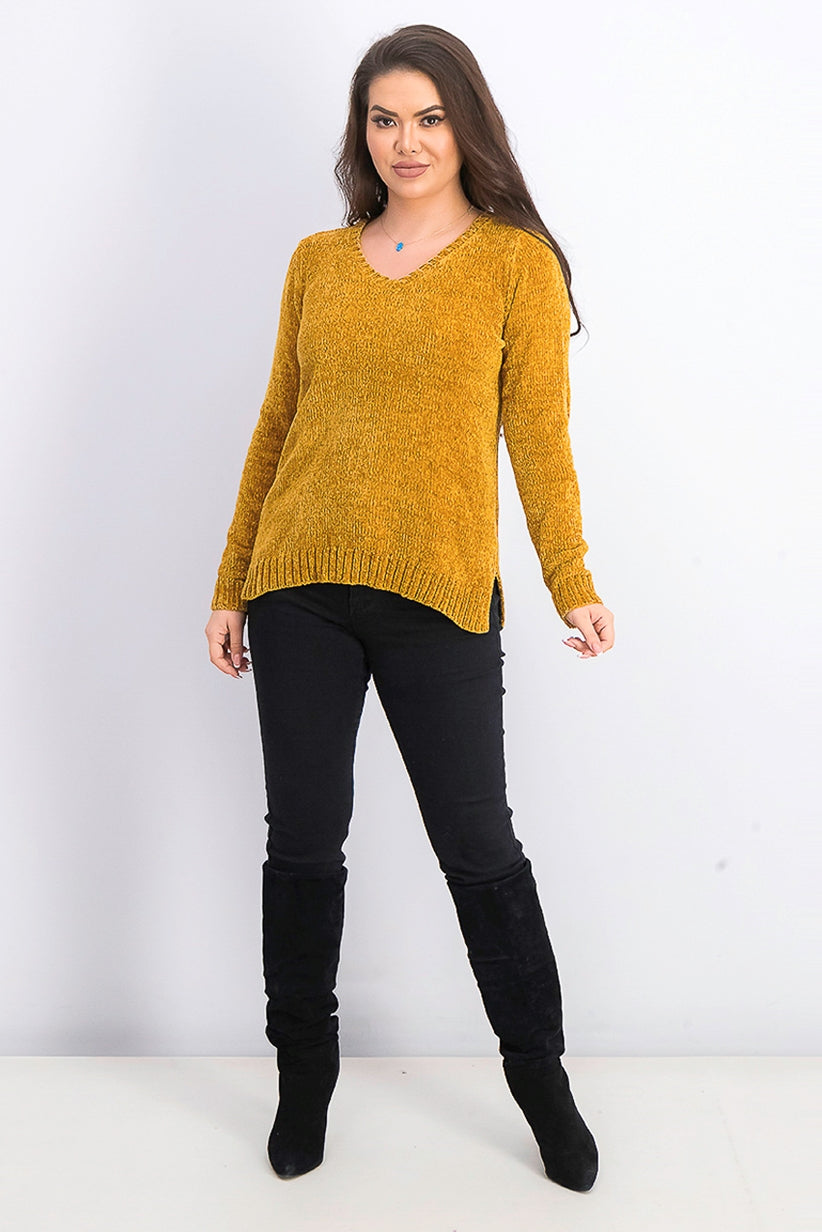 Karen Scott Suéter Feminino Gola V Chenille Dourado Tamanho X-G