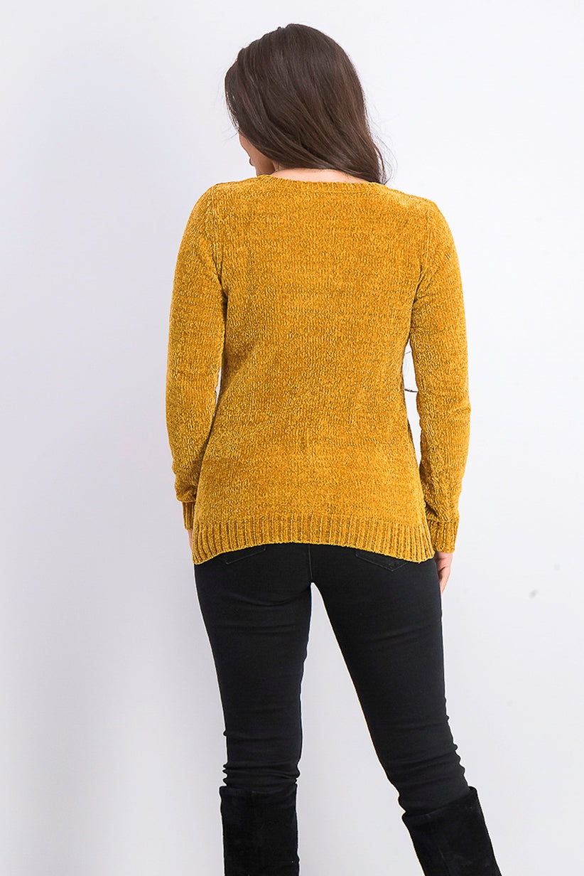 Karen Scott Suéter Feminino Gola V Chenille Dourado Tamanho X-G