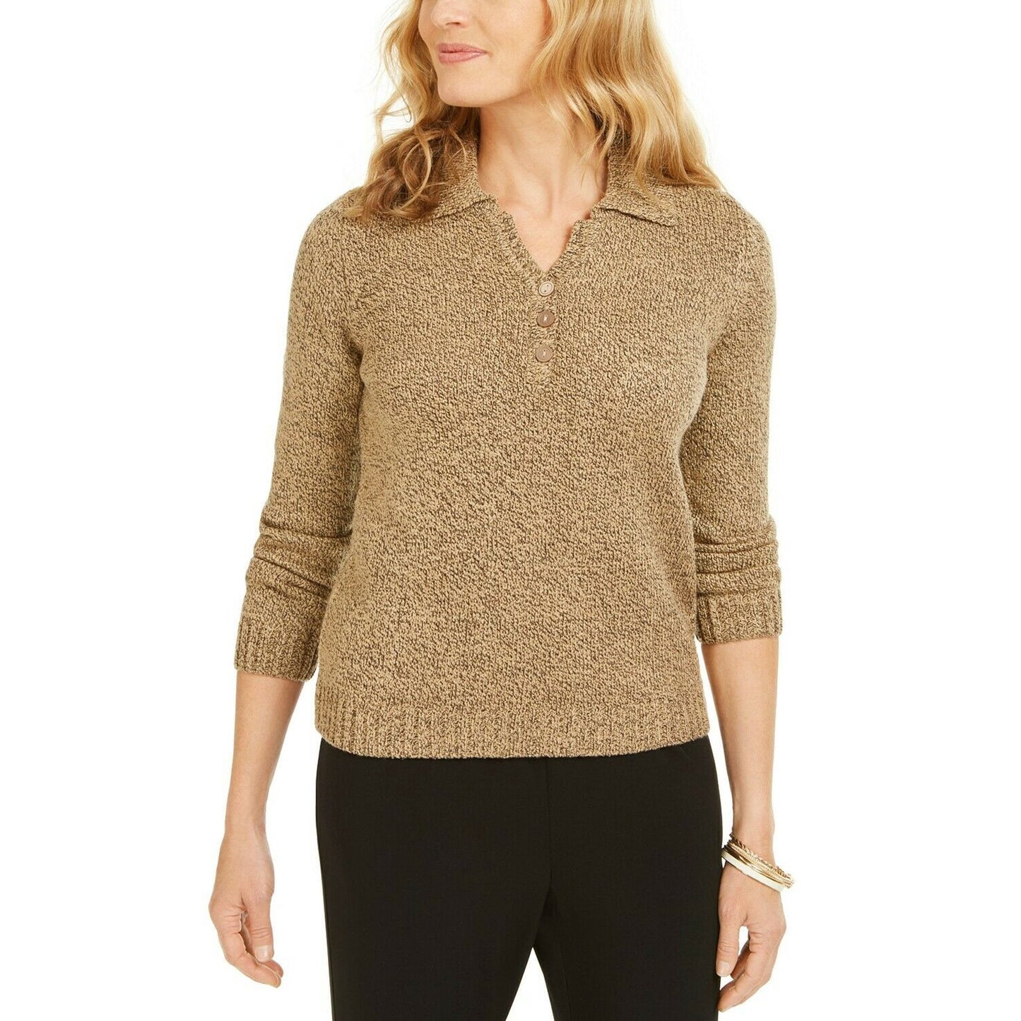 Karen Scott Suéter Feminino Gola Pontuda Castanho Castanho Tamanho Pequeno M