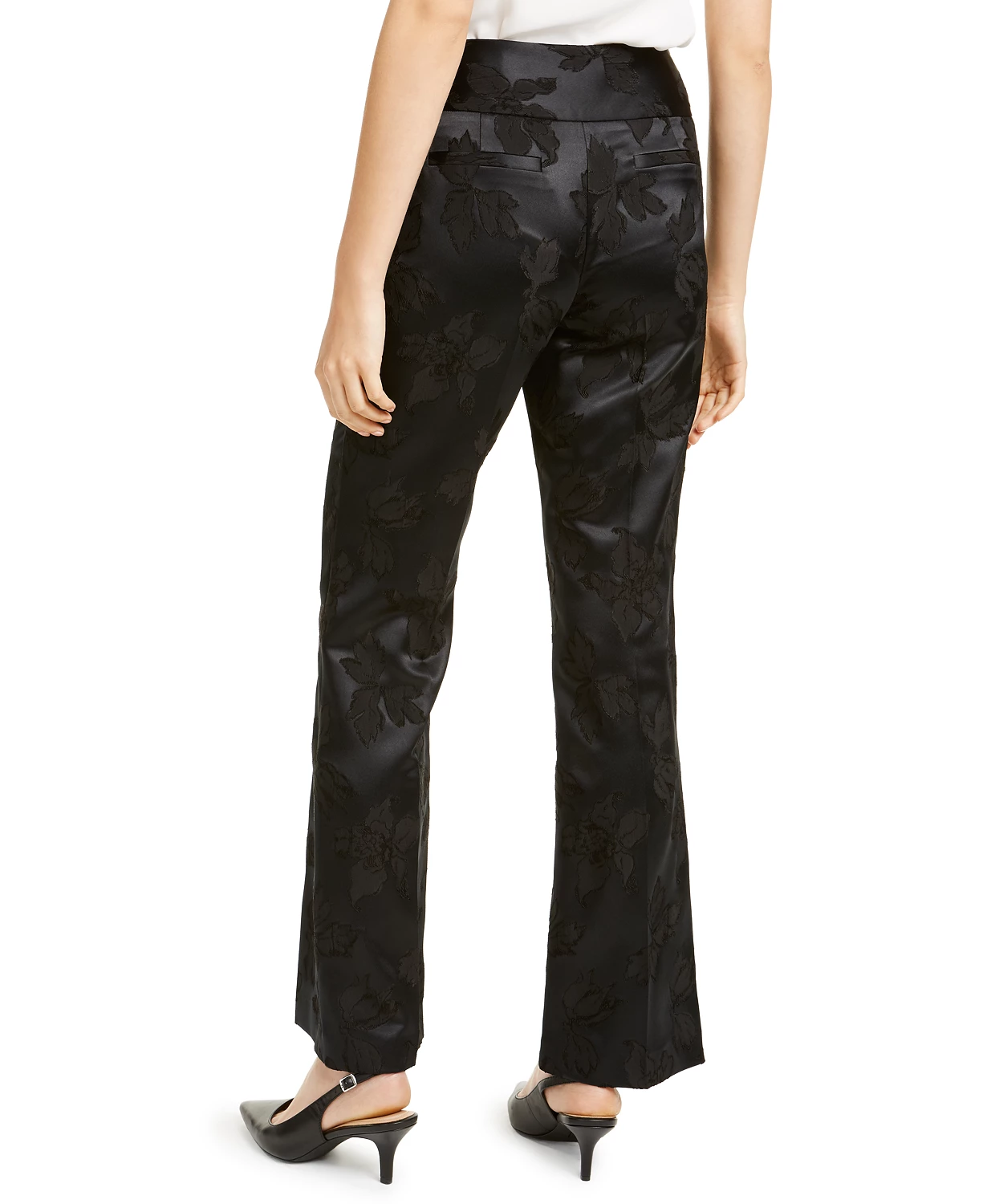 Calças femininas Alfani Tummy Control Jacquard pretas tamanho 10