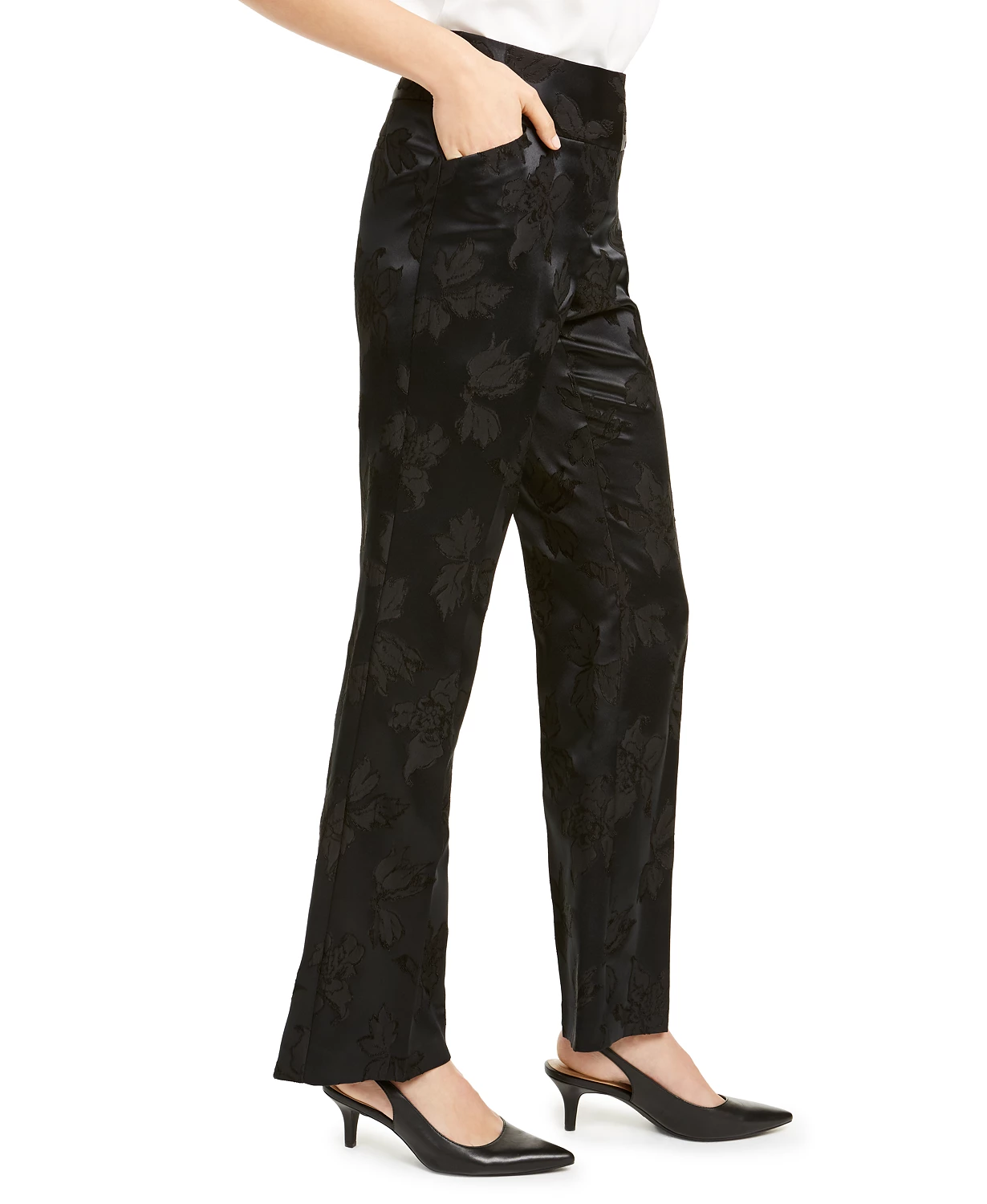 Calças femininas Alfani Tummy Control Jacquard pretas tamanho 10