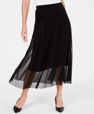 Alfani Saia Midi Feminina Petite Mesh Preta Tamanho Petite X-Large
