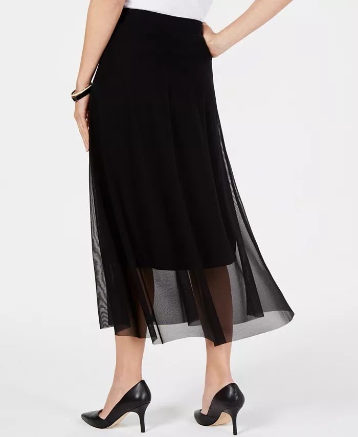 Alfani Saia Midi Feminina Petite Mesh Preta Tamanho Petite X-Large