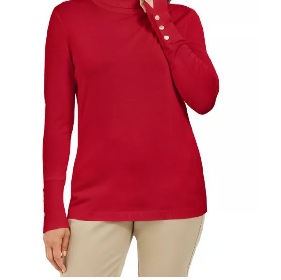 JM Collection Suéter Feminino com Mangas Apertadas e Gola Alta Vermelho Tamanho Grande