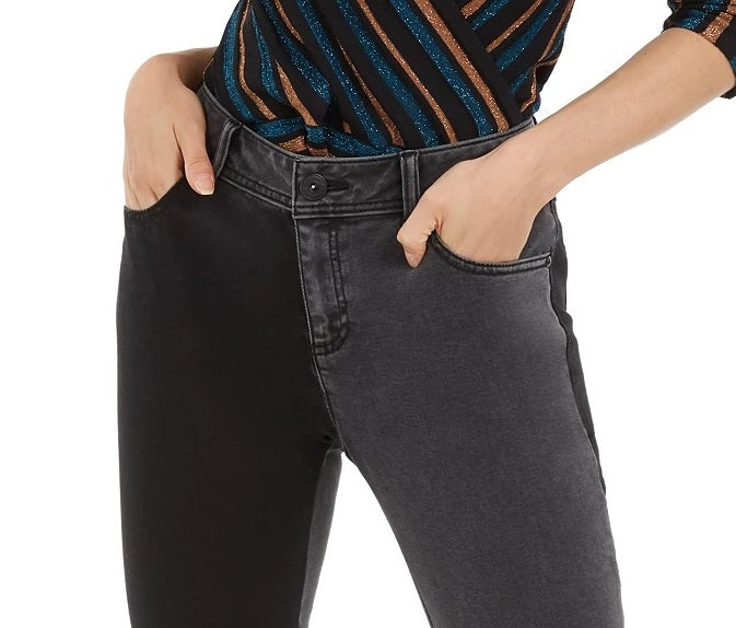 Calça jeans skinny bicolor feminina INC International Concepts, preta, tamanho 0