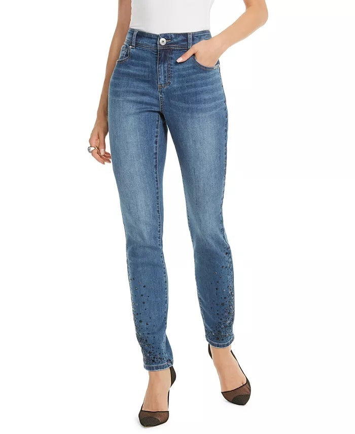 Calça jeans skinny feminina INC International Concepts com strass, azul, tamanho 6
