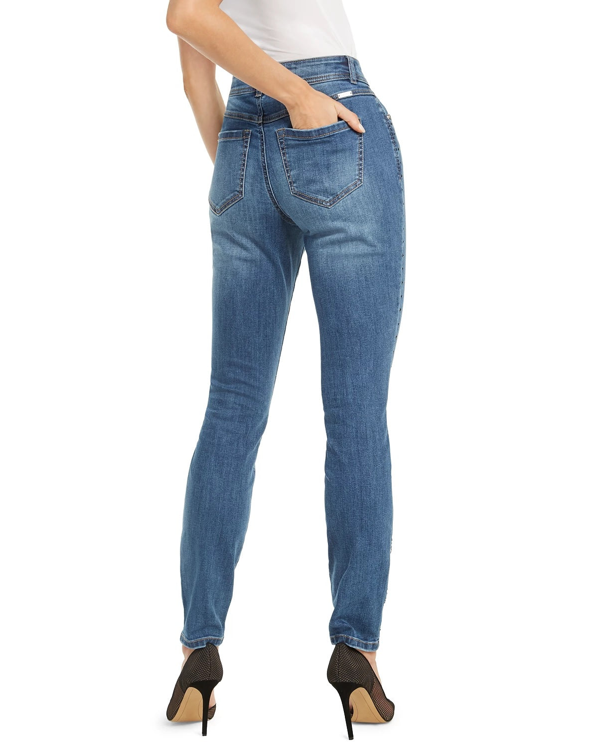 Calça jeans skinny feminina INC International Concepts com strass, azul, tamanho 6