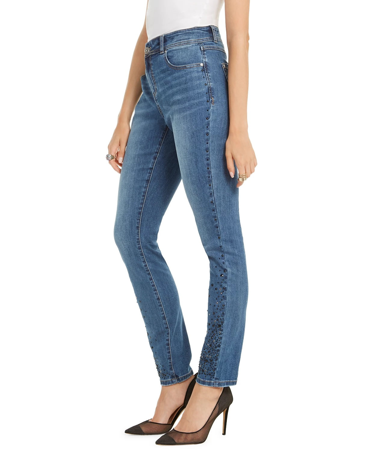 Calça jeans skinny feminina INC International Concepts com strass, azul, tamanho 6