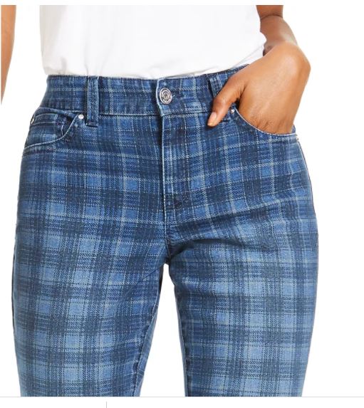 Calça jeans skinny xadrez feminina INC International Concepts, azul, tamanho 4