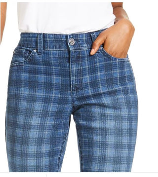 INC International Concepts Women's Plaid Skinny Jeans Blue Size 4