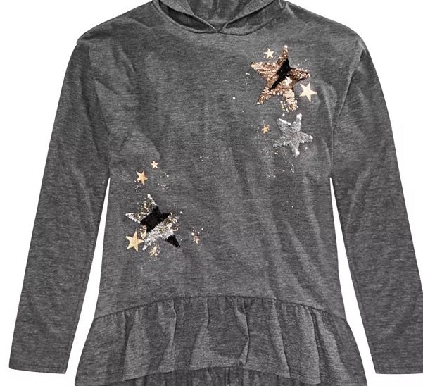 Epic Threads Big Girls Top com capuz reversível e lantejoulas em forma de estrela cinza escuro tamanho extragrande