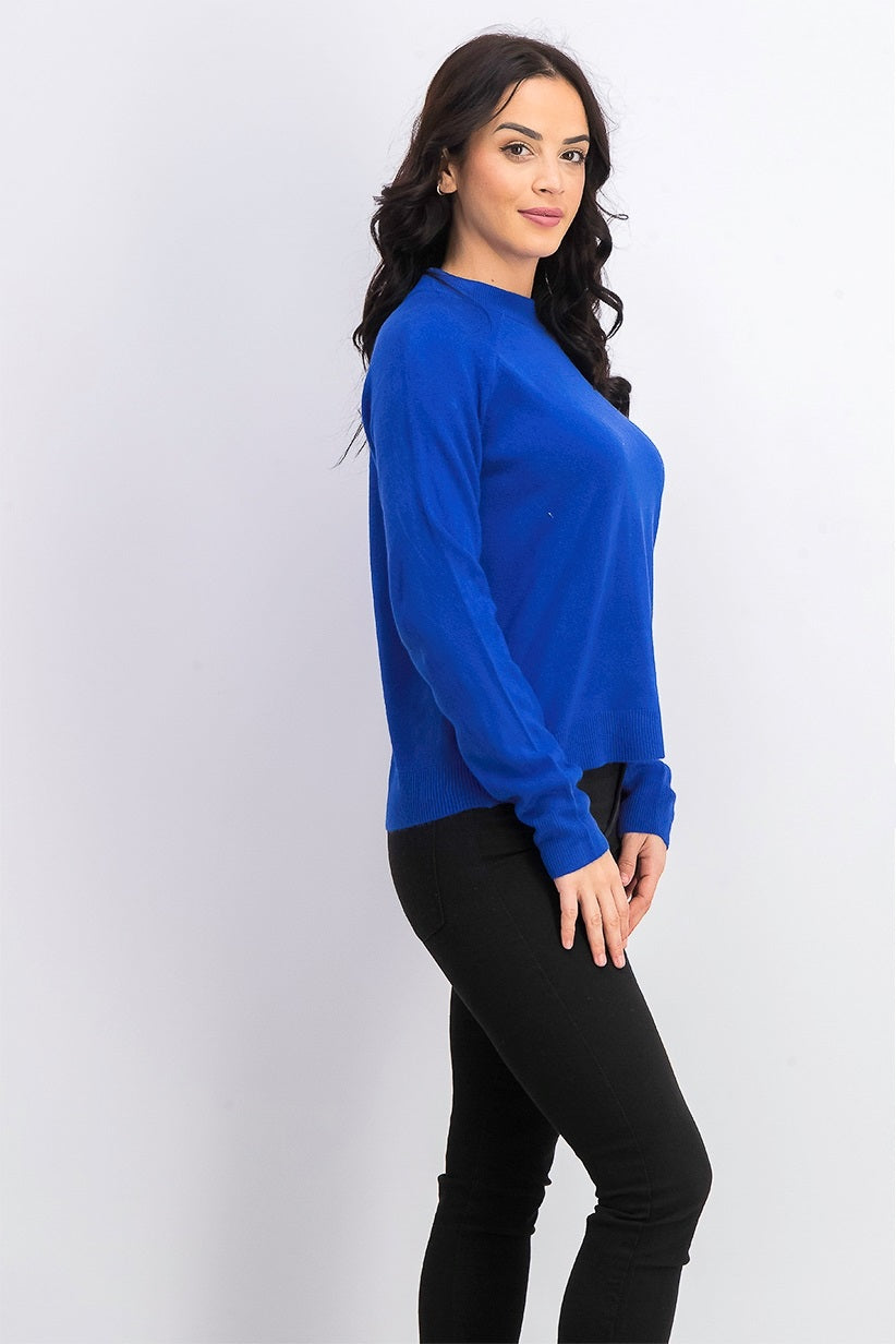 Karen Scott Suéter Feminino com Zíper nas Costas e Gola Simulada, Azul Marinho, Tamanho Médio