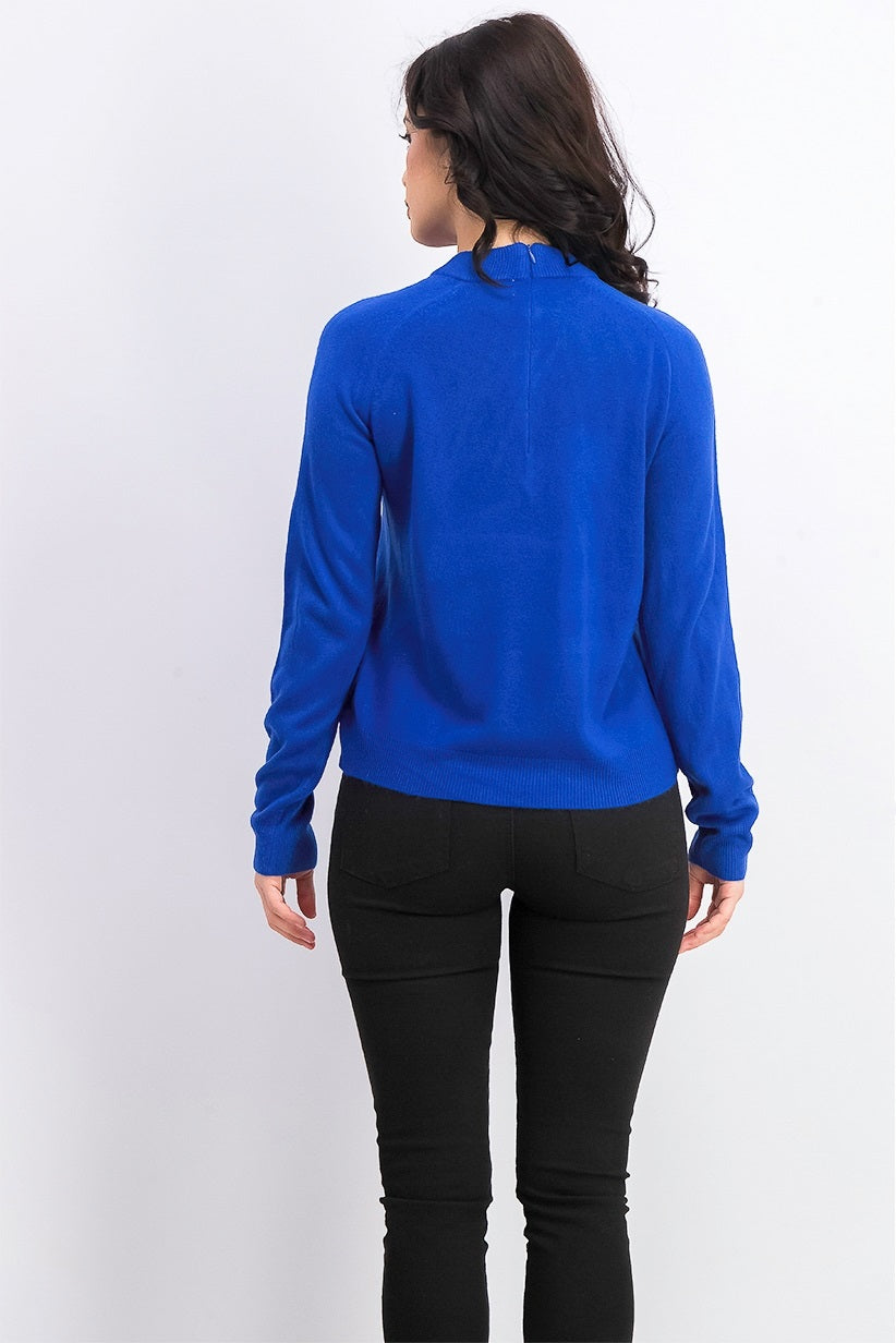 Karen Scott Suéter Feminino com Zíper nas Costas e Gola Simulada, Azul Marinho, Tamanho Médio