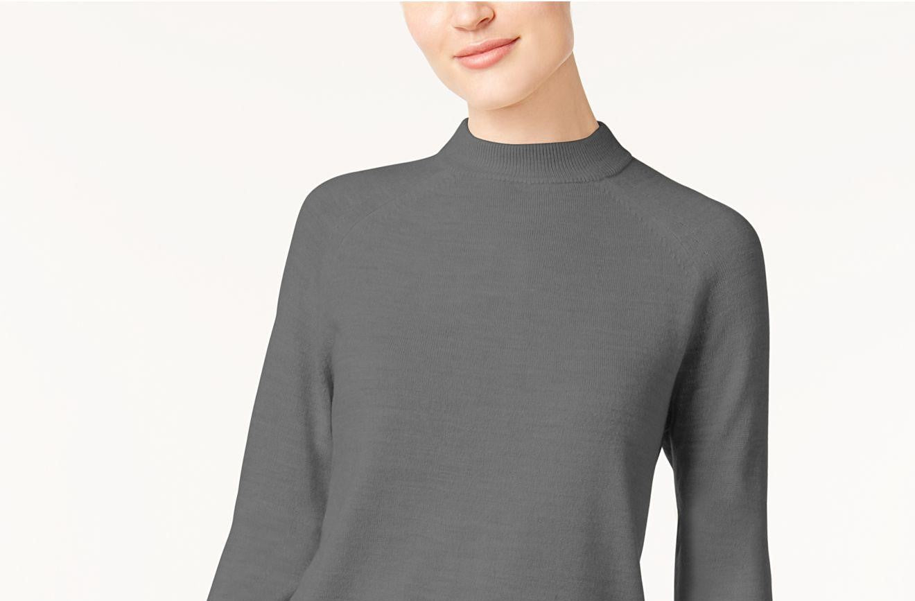 Karen Scott Suéter Feminino com Zíper nas Costas e Gola Simulada, Cinza Escuro, Tamanho Médio