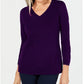 Karen Scott Suéter feminino com decote em V, roxo, tamanho grande