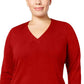 Karen Scott Suéter feminino com decote em V, vermelho, tamanho extra grande