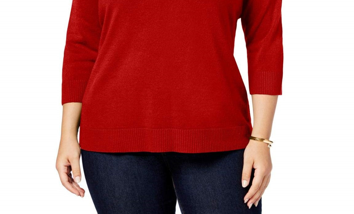 Karen Scott Suéter feminino com decote em V, vermelho, tamanho extra grande