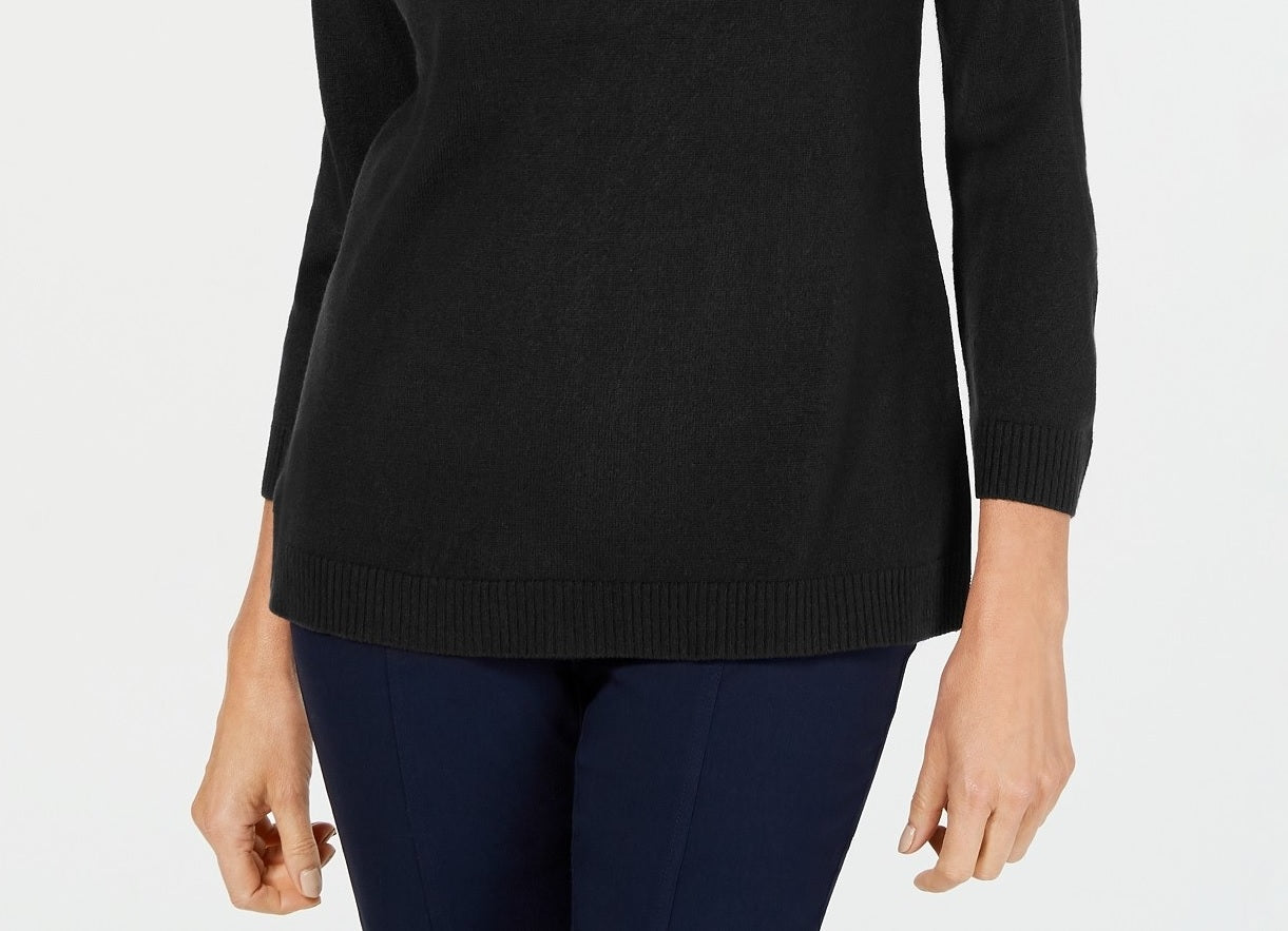 Karen Scott Suéter feminino com decote em V, preto, tamanho médio