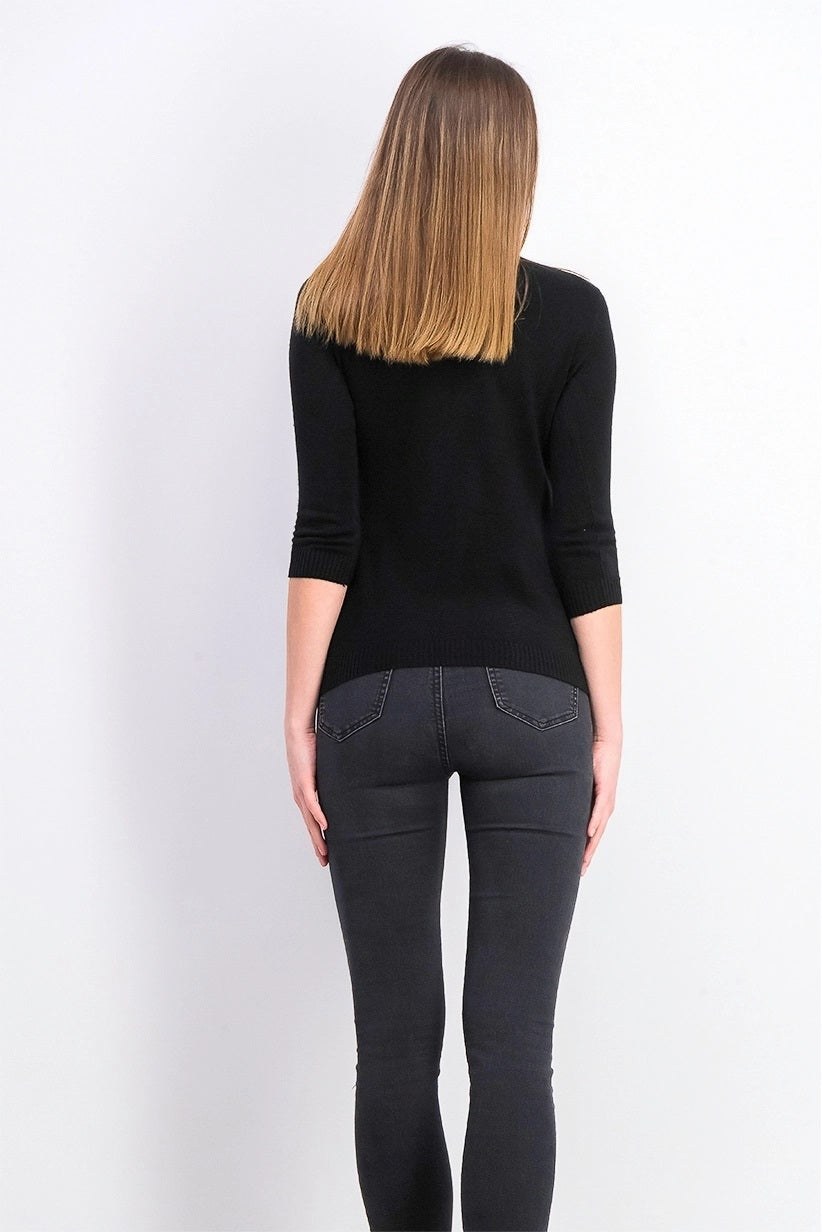 Karen Scott Suéter Feminino Petite Gola V Preto Tamanho Médio