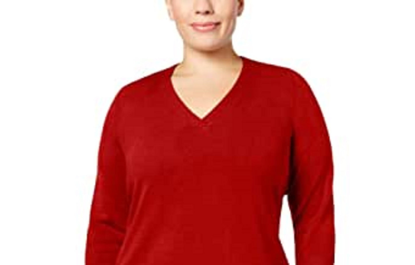Karen Scott Suéter Luxsoft Plus Size com Decote em V, Vermelho, Tamanho 1X