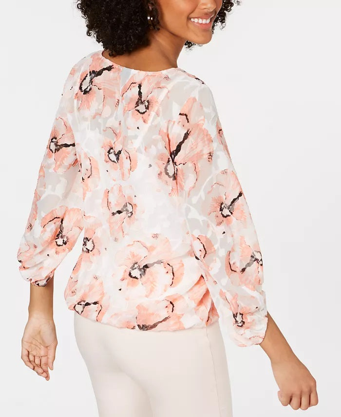 Blusa Alfani Feminina Petite Estampada com Bainha Bolha Laranja Tamanho Médio