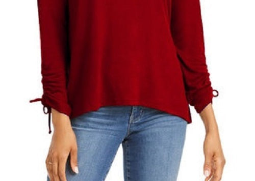 Blusa feminina com cordão e punho, estilo &amp; co, vermelho escuro, tamanho pequeno