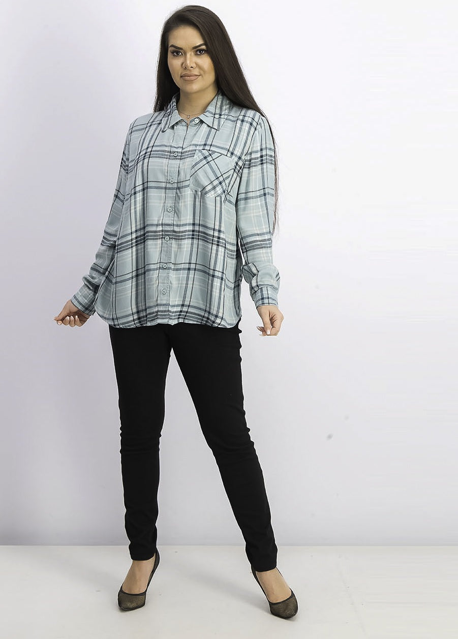 Camisa xadrez feminina Style &amp; Co com um bolso, verde, tamanho grande