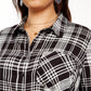Camisa xadrez plus size feminina Style &amp; Co com botões, preta, tamanho 0X