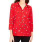 Camisa polo feminina Charter Club com manga 3/4 estampada, tamanho pequeno, vinho