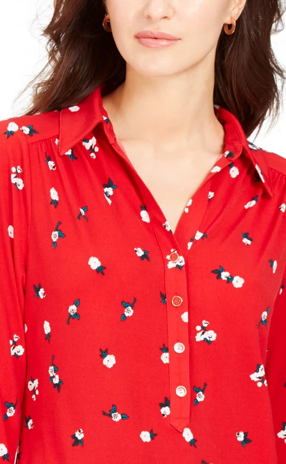 Camisa polo feminina Charter Club com manga 3/4 estampada, tamanho pequeno, vinho