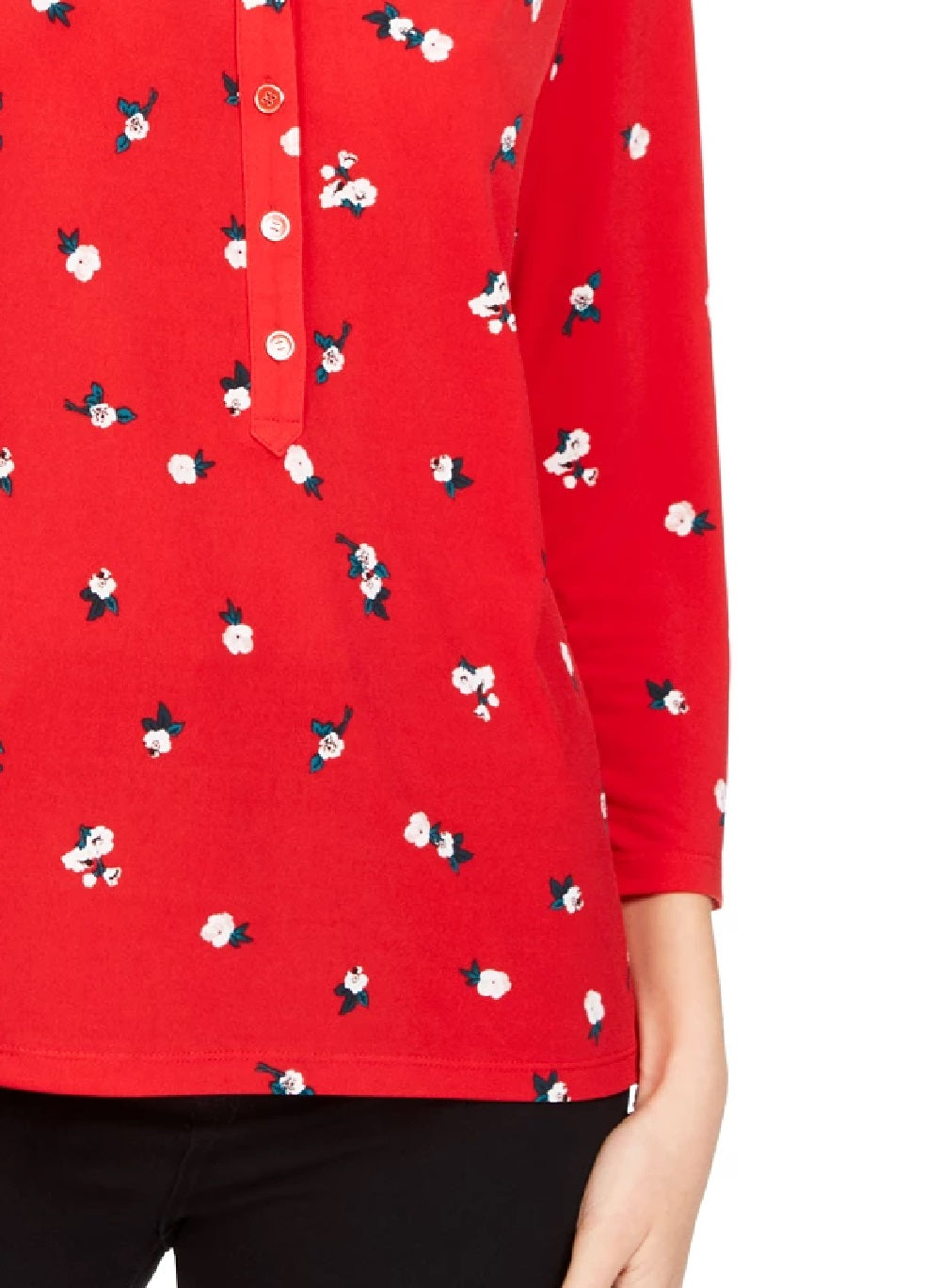 Camisa polo feminina Charter Club com manga 3/4 estampada, tamanho pequeno, vinho