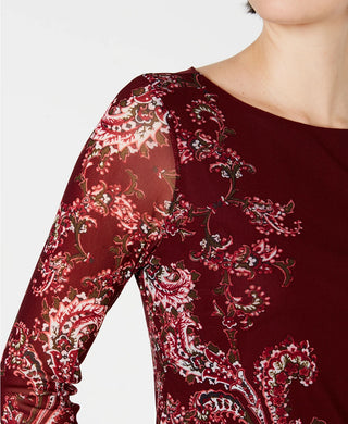 Charter Club Women's Petite Floral-Print Mesh Top Wine Size Medium