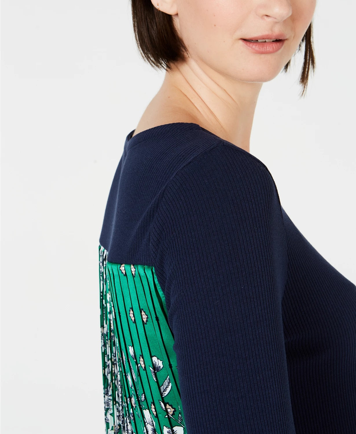 Charter Club Top Feminino Contraste Plissado Costas Caneladas Azul Tamanho Grande